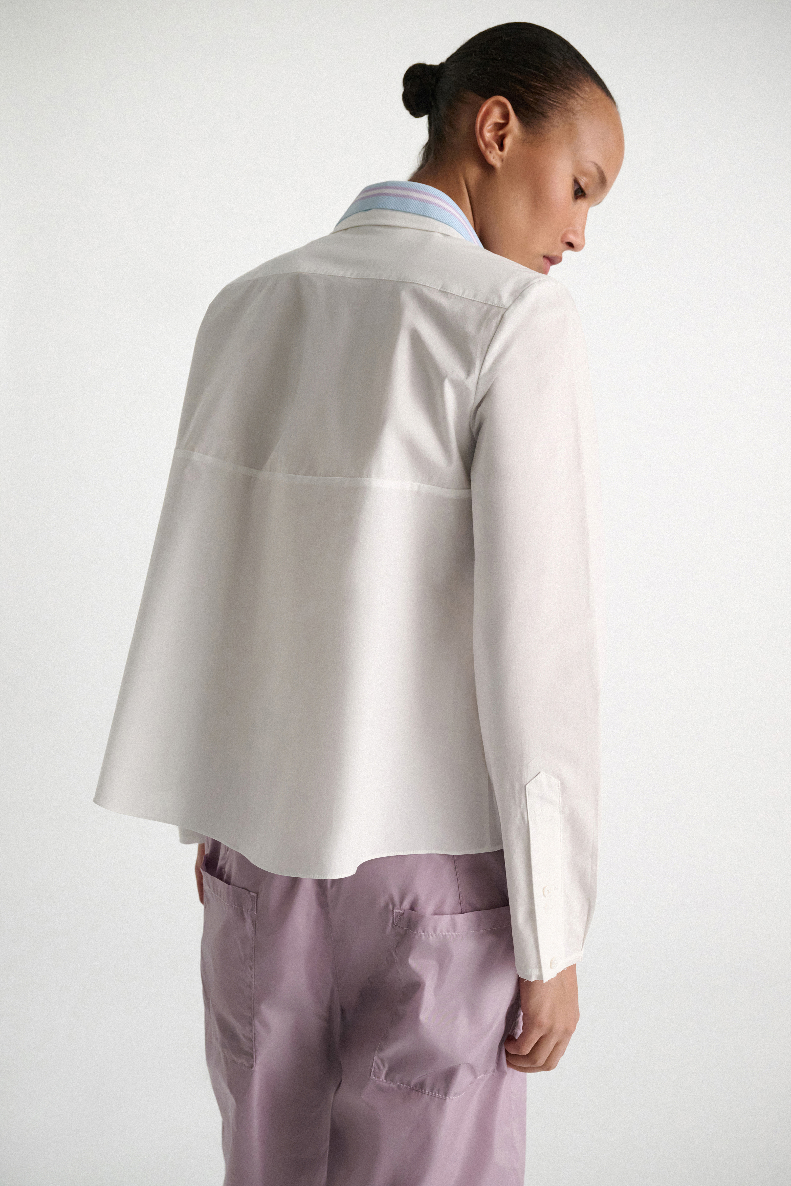 Dorothee Schumacher A-line cotton poplin blouse with removable collar white sky